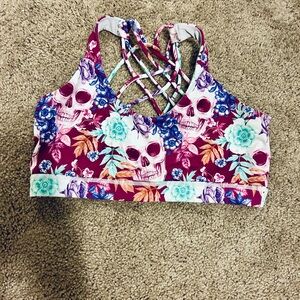 CVG Tropi Skull Butterfly Back Sports Bra Size M